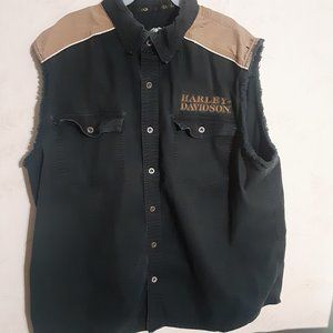 Harley-Davidson 110th Anniversary Men's Sleeveless Button Up Denim Shirt…